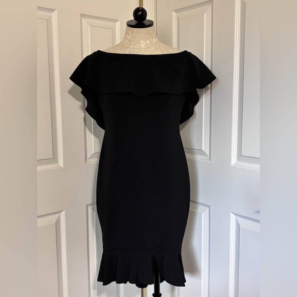 Guess Black Ruffle Midi Dress